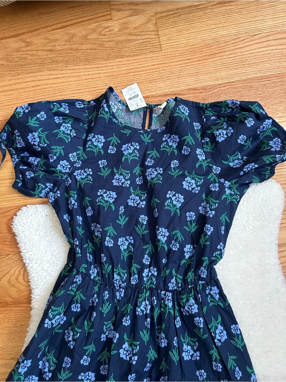 J Crew Factory Floral Navy Tiered Midi Dress with Tie Sleeves NWT